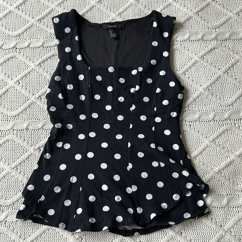 Forever 21 Peplum Short Sleeve Top with Polka Dots